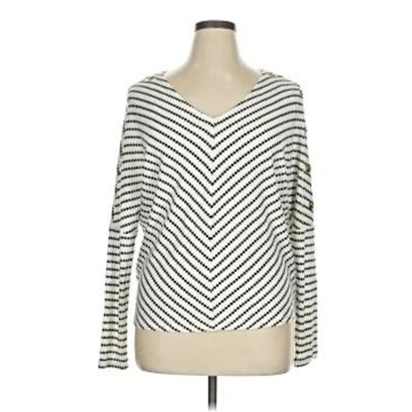 Belldini Tops - Belldini Womens XL Black White Striped Grommet Sleeve‎ V-Neck Knit Top Blouse